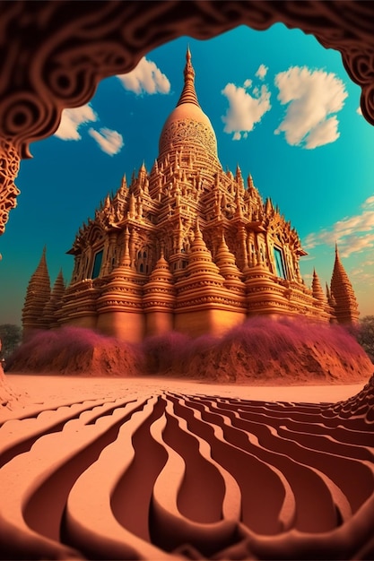 A view of large buddhist temple in the desert generative ai