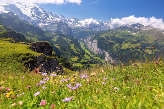 View of lauterbrunnen valley and lauterbrunnen wall from the mannlichen switzerland