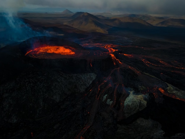 view of lava coming out of volcano