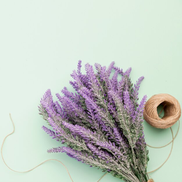 Sopra la vista bouquet di lavanda su sfondo verde