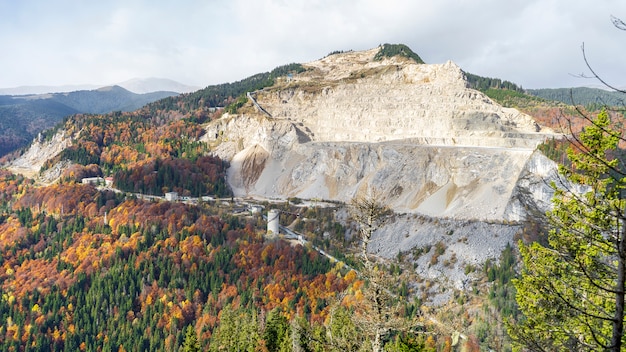 View of lespezi  stone quarry, romania, autumn day