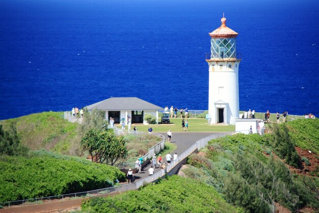 View of lighthouse against blue sea