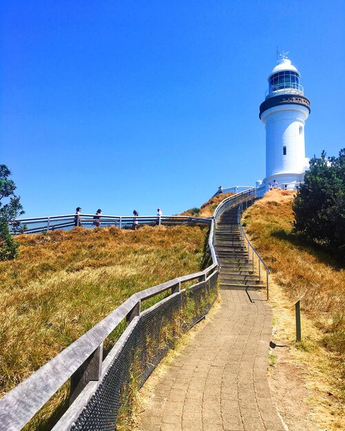 View of lighthouse against clear blue sky