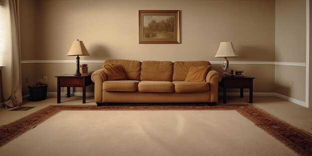 Photo view of living room featuring sofa and carpet