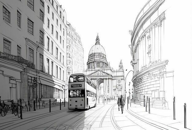 View of london city in a hand drawn sketch style generative ai