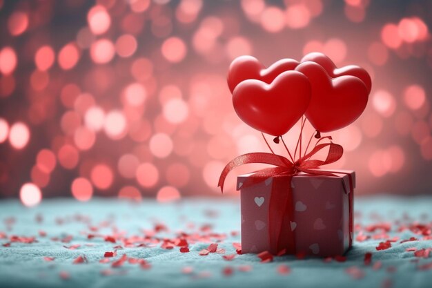 view Love concept Red gift box heart shaped balloons for Valentines Day