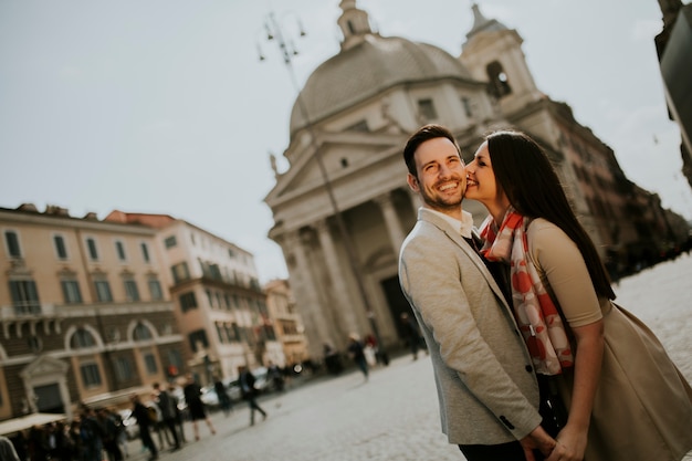 View at loving couple in Rome , Italy