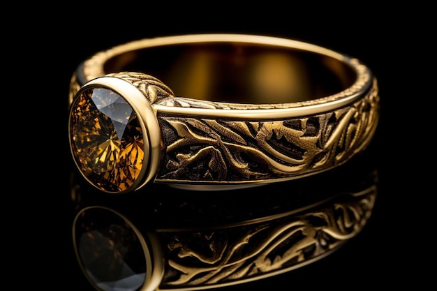View of luxurious golden ring with marble
