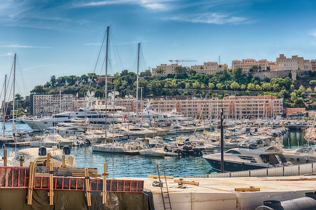 View over luxury yachts and apartments in Monte Carlo Monaco