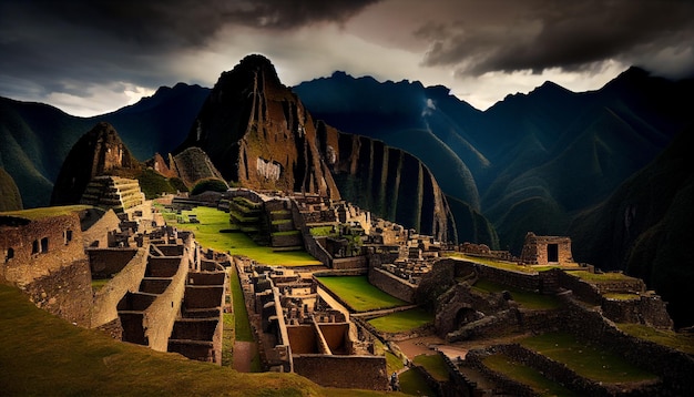 A view of machu picchu from the top of a mountain.