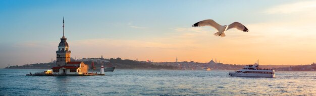 Vista su maiden tower nel mare di istanbul, turchia