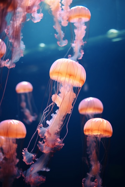 View of majestic jellyfish swarm in the ocean