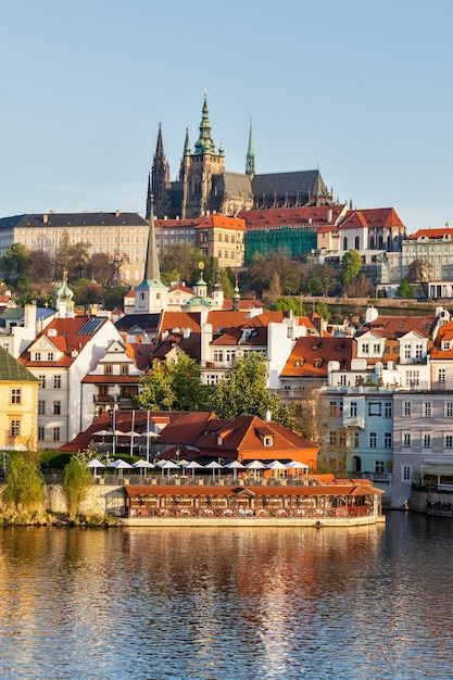 View of Mala Strana and Prague castle over Vltava river