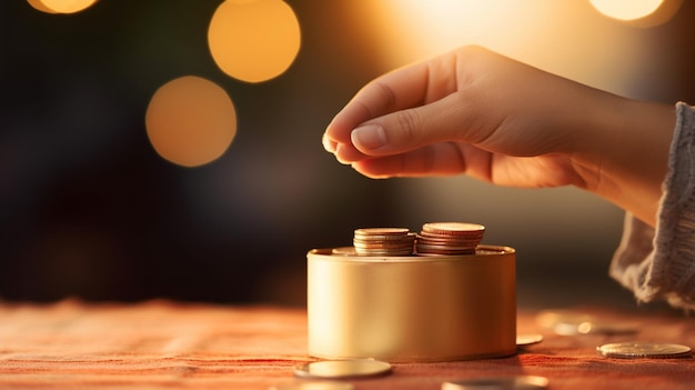 View of male hand putting money in box donation concept international day of charity