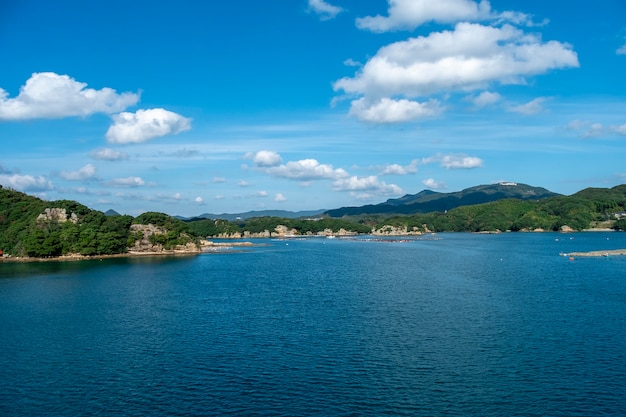 View of many island and sea Kujuku island in Sasebo