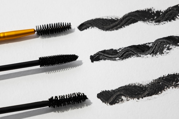 Photo view of mascara brushes with strokes