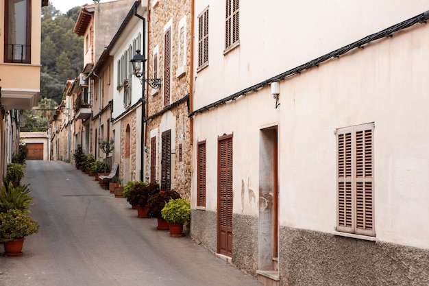 View of a medieval street of the picturesque Spanishstyle village Mancor de la Vall in Majorca or M