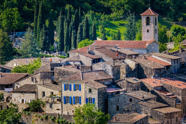 View on the medieval village of Coux in Ardeche, south of France