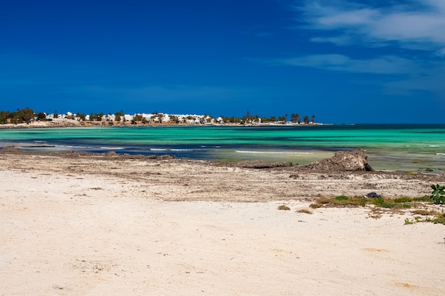 View of the mediterranean coast with turquoise sea and white sand