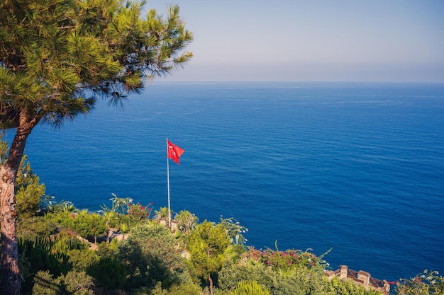 Вид на средиземноморское побережье с волнами лазурной воды Летний морской пейзаж Море в солнечную погоду Красивый вид на море