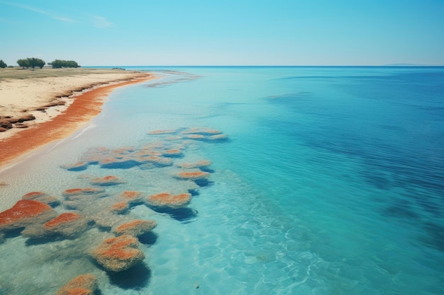 地中海の眺め チュニジア 海岸のパノラマビュー 生成 AI アート 人けのない風景 空撮