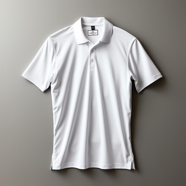 View of men's Polo white Tshirt template on a wooden background