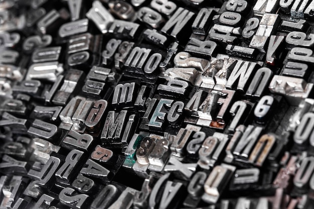 View of metallic typesetting letters