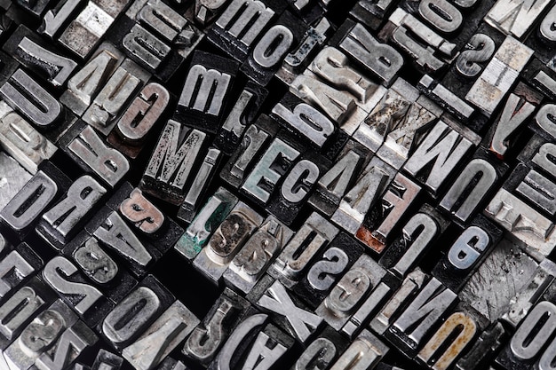 View of metallic typesetting letters