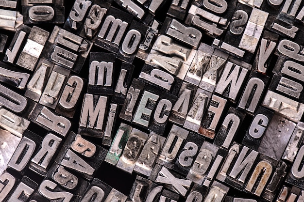 View of metallic typesetting letters