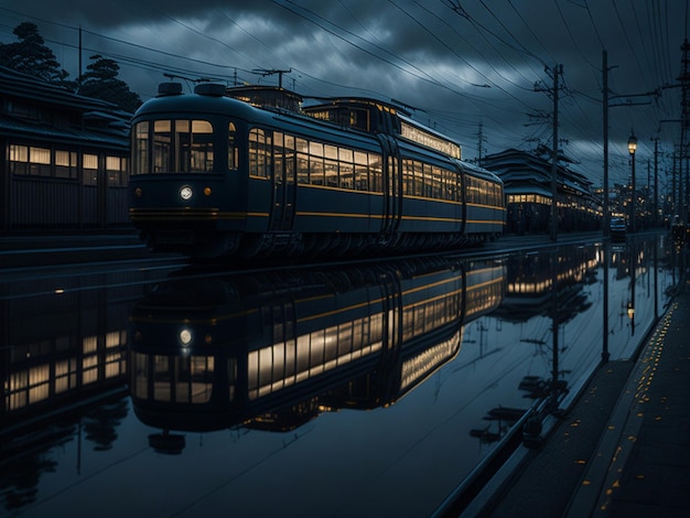 View of metro trains on the Dom Luis I Iron Bridge in cloudy weather at night Porto Portugal