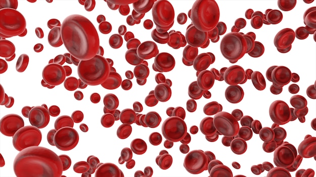 Photo view under the microscope, blood-red blood cells isolated on white background, 3d illustration.