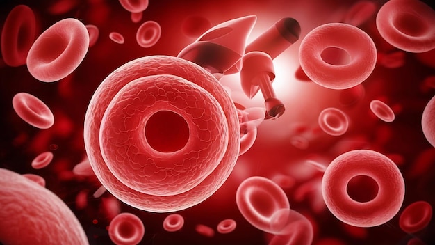 View under a microscope blood red blood cells in a living body 3d illustration