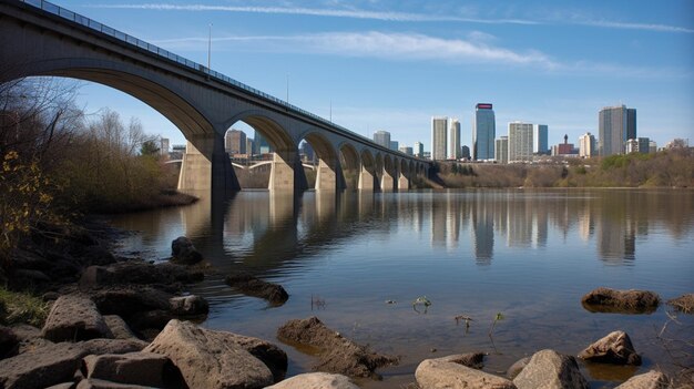 A view of the minneapolis skyline from the south bank of the minneapolis river.