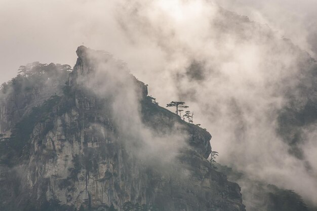 View of misty fog mountains