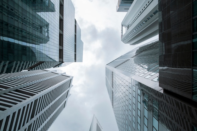 View of modern business skyscrapers glass and sky view landscape of commercial building in central city