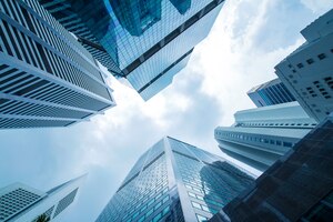 View of modern business skyscrapers glass and sky view landscape of commercial building