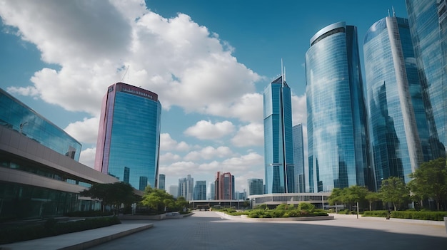 View of Modern Business Skyscrapers glass and sky