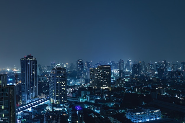 View of the modern night Bangkok city