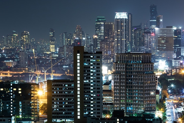 View of the modern night Bangkok city