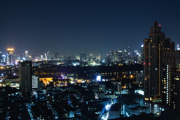 View of the modern night Bangkok city