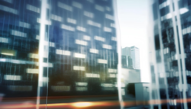 Photo view of a modern urban glass construction of an office building generative ai