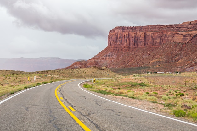 View of Monument Valley on the Highway in Navajo Nation Reservation in the USA