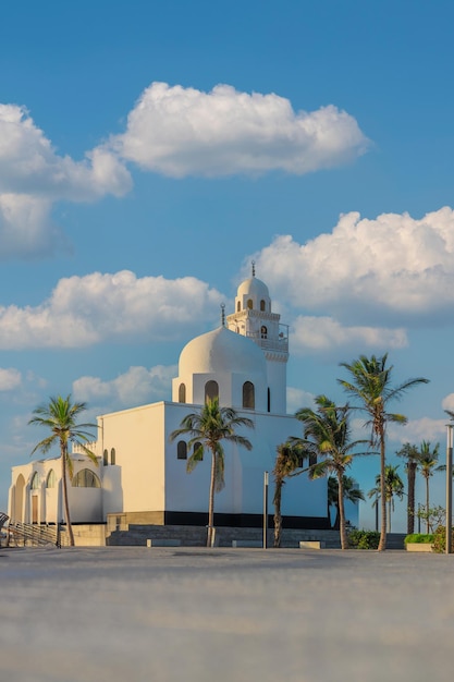 View of the mosque in a Beautiful public beach in Jeddah Saudi Arabia