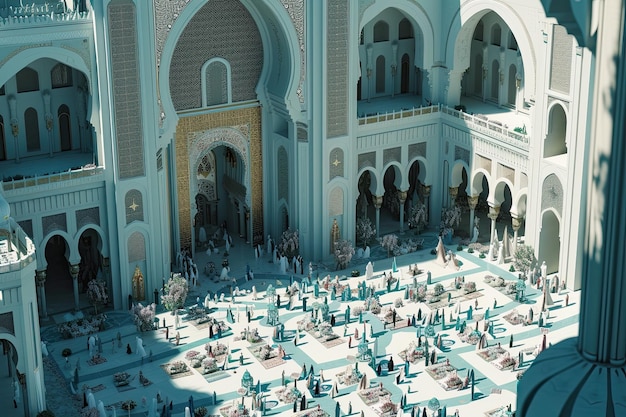 A view of a mosque courtyard during Ramadan prayers