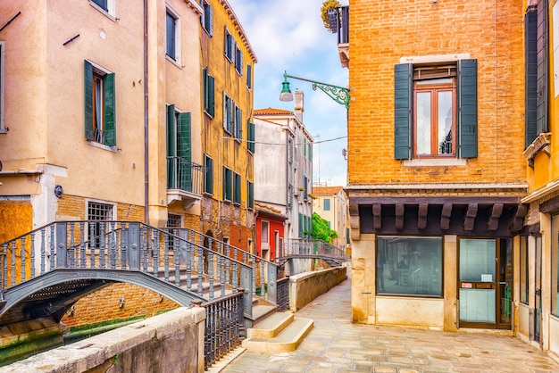 View of the most beautiful city in the word   Venice facade of houses building  Italy