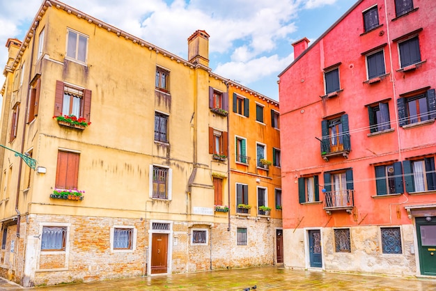 View of the most beautiful places of Venice narrow streets houses city squares Italy