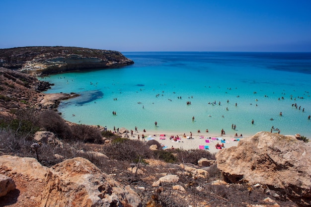 View of the most famous sea place of Lampedusa Spiaggia dei conigli