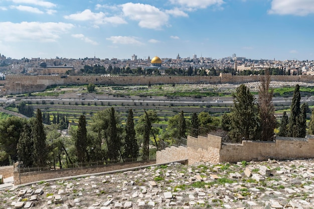 イスラエル、エルサレムのオリーブ山の眺め