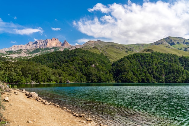 View on mountain lake MaralGol in Azerbaijan