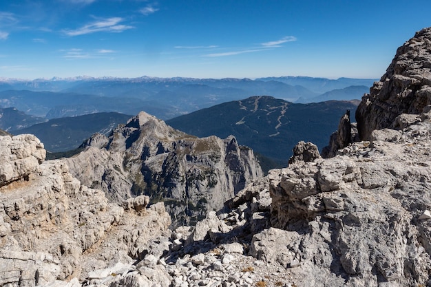 View of the mountain peaks Brenta Dolomites Trentino Italy